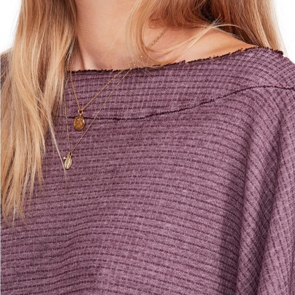 FREE PEOPLE Willow Thermal Oversized Top Waffle Knit In Wine Purple Size Medium - Picture 5 of 15